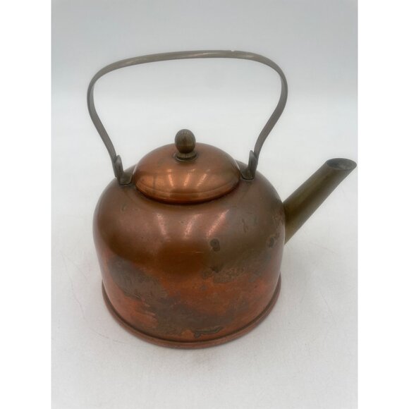 Antique Copper Kettle Lid & Brass Spout Handle Coppercraft Guild/Taunton Maine - Picture 3 of 8